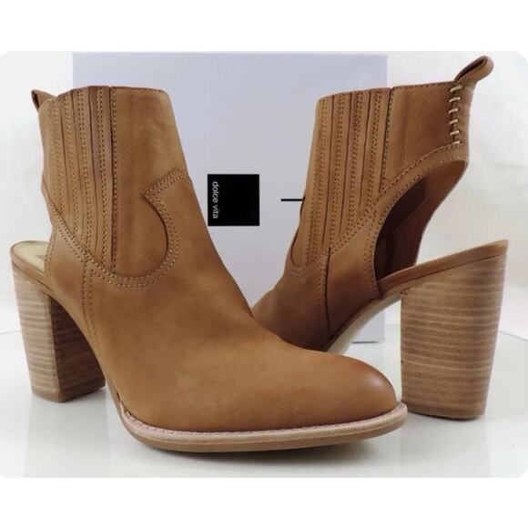 DOLCE VITA Jasper Brown Leather Western Ankle Booties Boots size 8 - Picture 1 of 12
